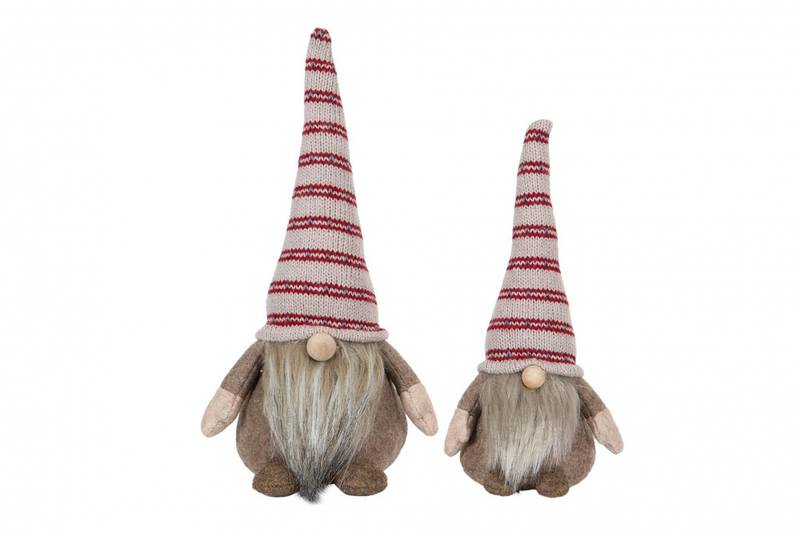 Stående nisse mørkerød og beige