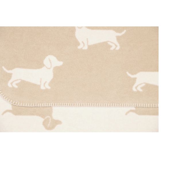 Pledd med hundemotiv, We love dogs pledd fra Caw&oslash;, beige