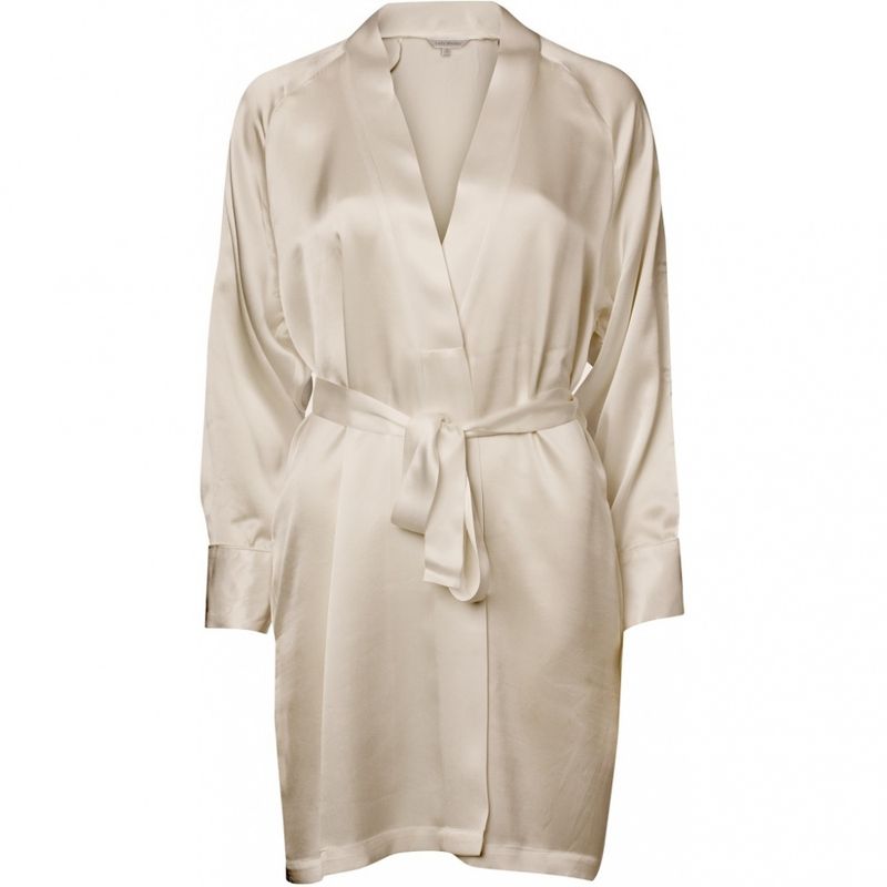Kort silke kimono champagnefarget