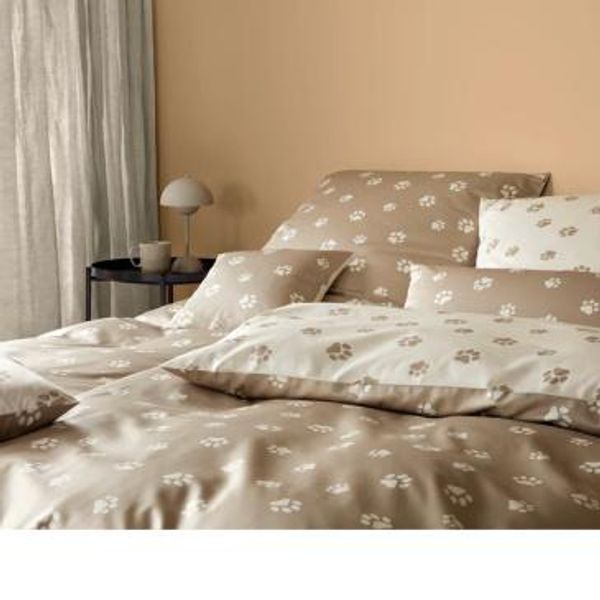 Elegante Paws satengsengesett beige, 100% bomull