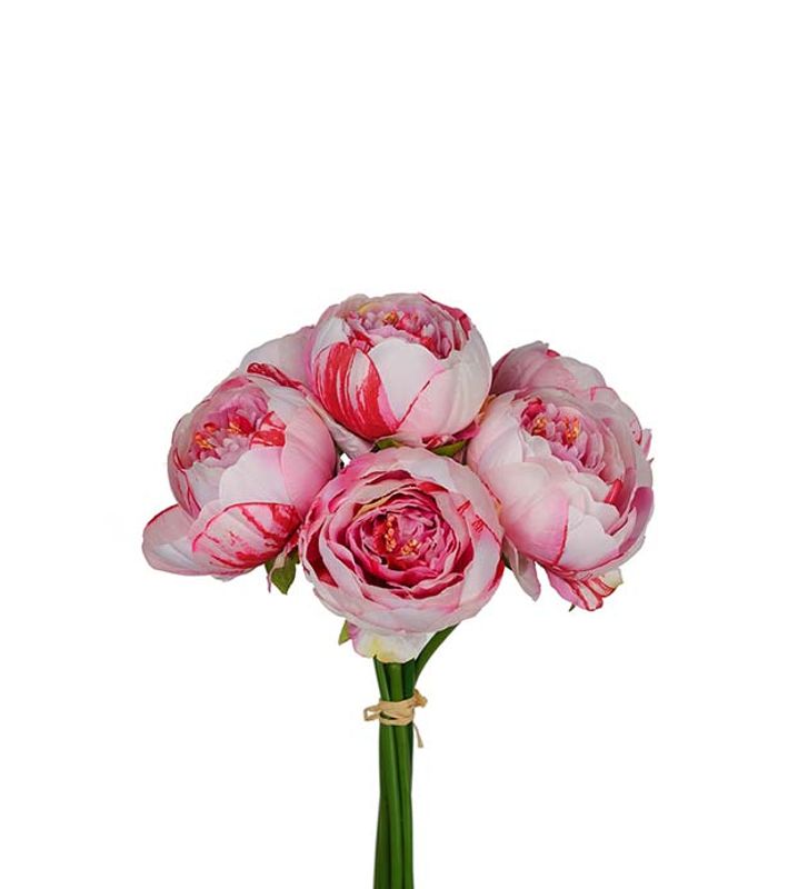 Pionbukett hvit, gul og rosa
